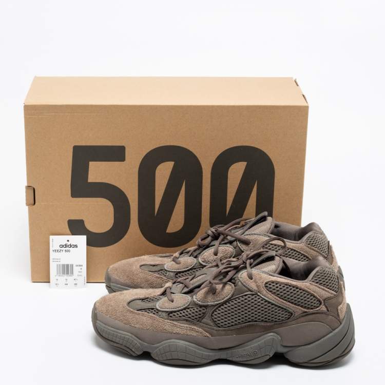 Pre Owned Yeezy x Adidas Brown/Olive Green Mesh and Suede 500 Clay Sneakers Size 47 1/3