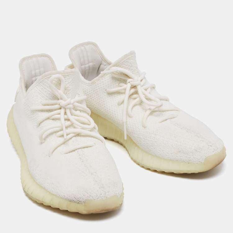 Pre Owned Yeezy x Adidas White Knit Fabric Boost 350 V2 Cream White Sneakers Size 45 1/3