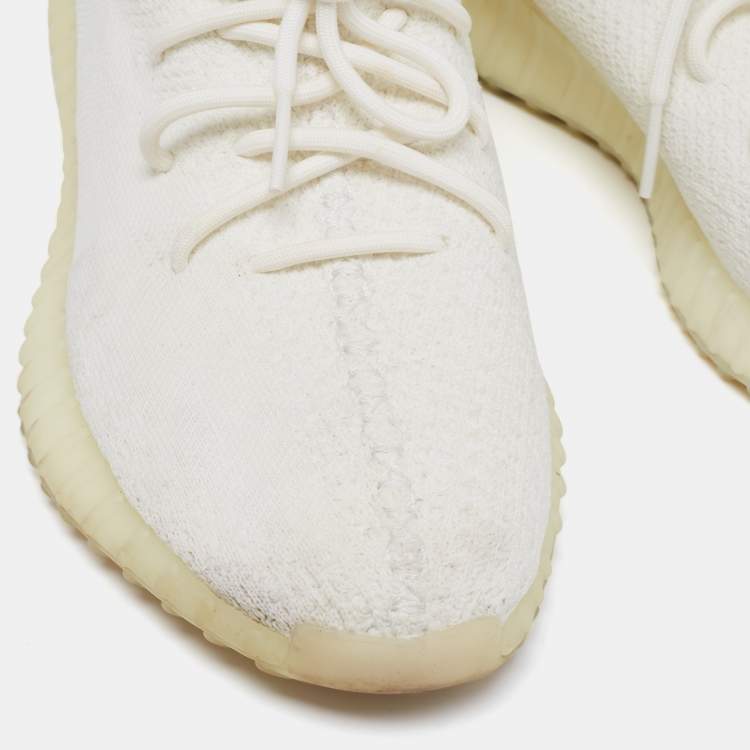 Pre Owned Yeezy x Adidas White Knit Fabric Boost 350 V2 Cream White Sneakers Size 45 1/3