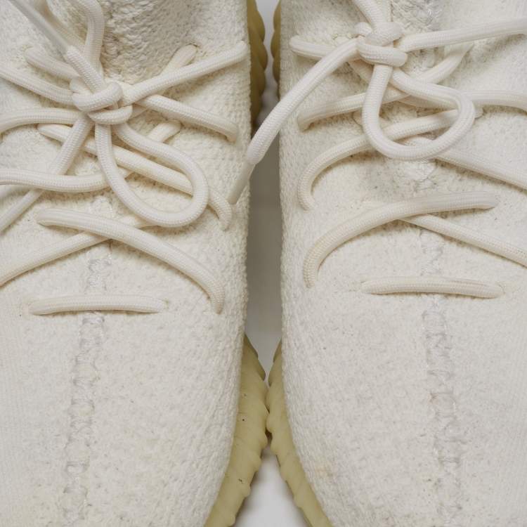 Pre Owned Yeezy x Adidas White Knit Fabric Boost 350 V2 Cream White Sneakers Size 45 1/3