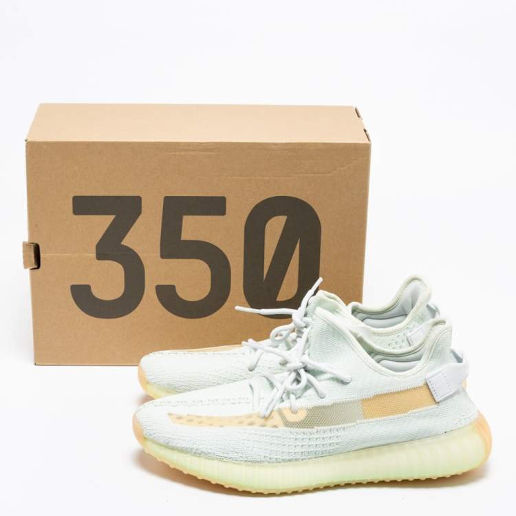 Pre Owned Yeezy x Adidas Mint Green Knit Fabric Boost 350 V2 Hyperspace Sneakers Size 46
