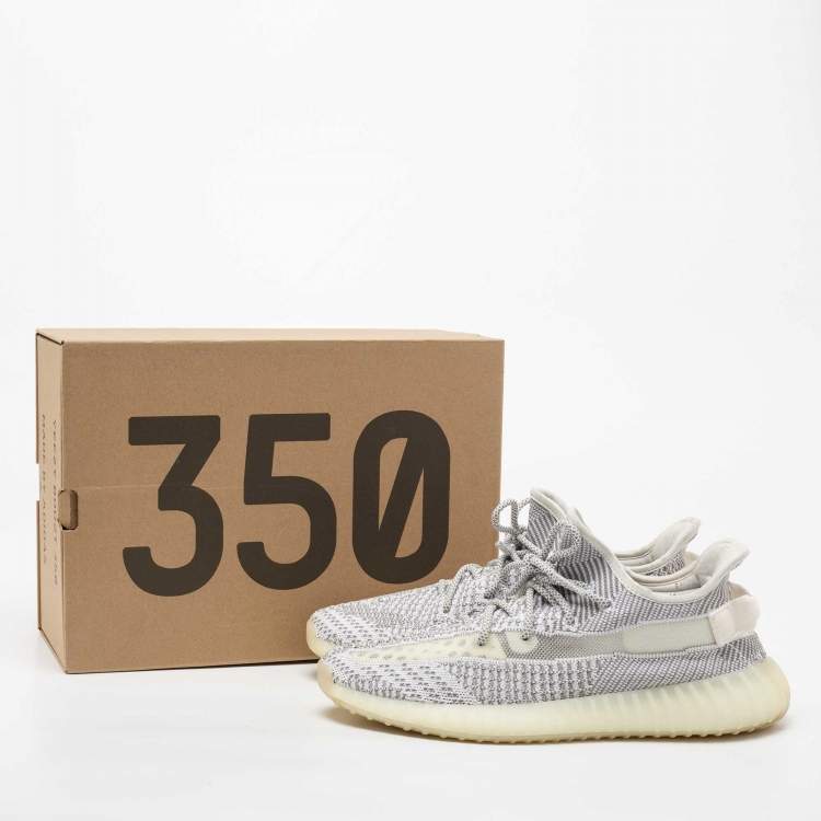Pre Owned Yeezy x adidas Grey/White Knit Fabric 350 V2 Static Sneakers Size 45 1/3