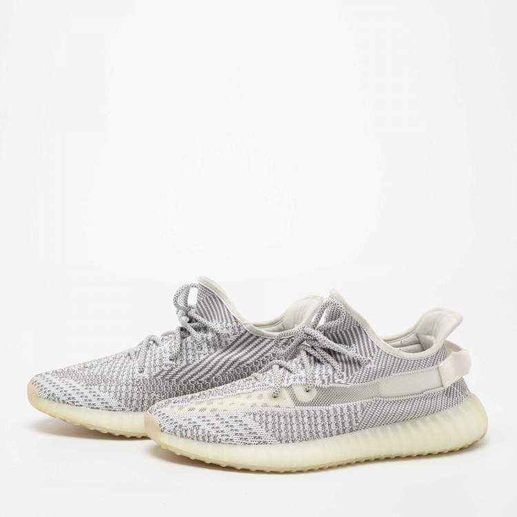 Pre Owned Yeezy x adidas Grey/White Knit Fabric 350 V2 Static Sneakers Size 45 1/3