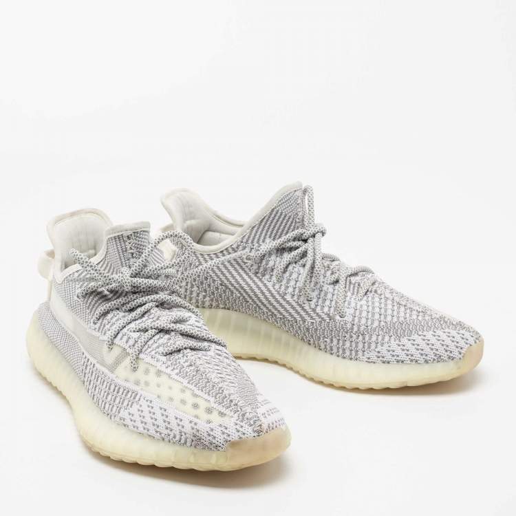 Pre Owned Yeezy x adidas Grey/White Knit Fabric 350 V2 Static Sneakers Size 45 1/3