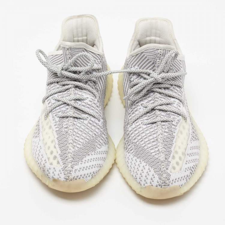 Pre Owned Yeezy x adidas Grey/White Knit Fabric 350 V2 Static Sneakers Size 45 1/3