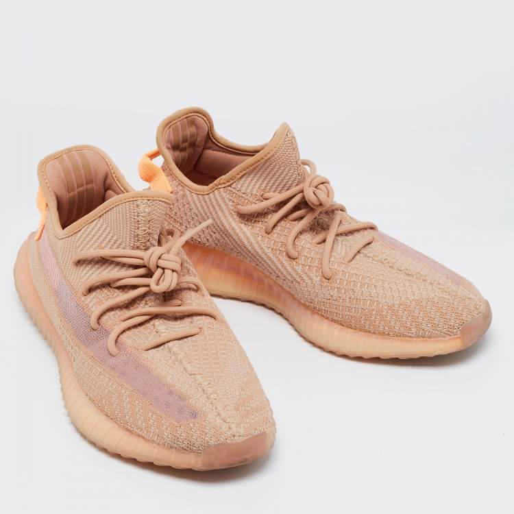 Pre Owned Yeezy x Adidas Orange Knit Fabric Boost 350 V2 Clay Sneakers Size 46