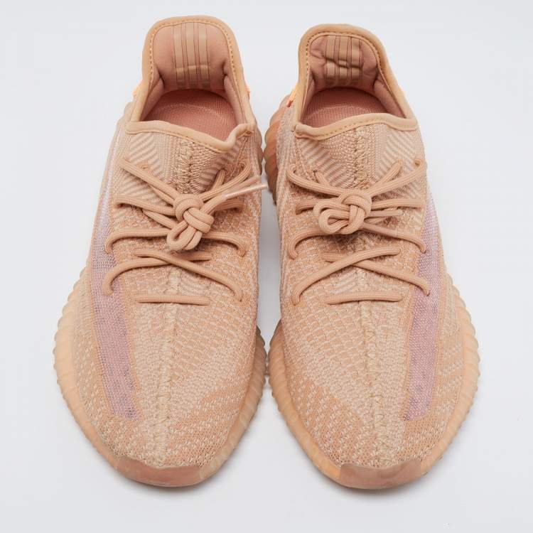 Pre Owned Yeezy x Adidas Orange Knit Fabric Boost 350 V2 Clay Sneakers Size 46