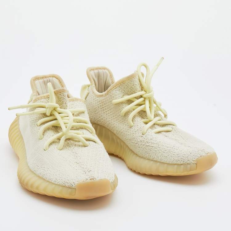 مملوكة مسبقًا Yeezy x Adidas Cream Knit Fabric Boost 350 V2 Butter Low Top Sneakers Size 38