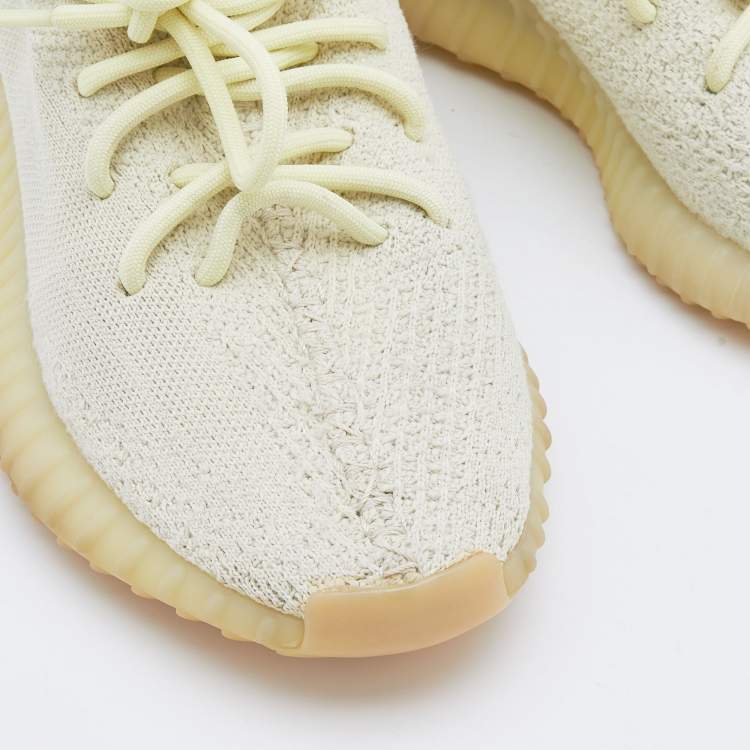 مملوكة مسبقًا Yeezy x Adidas Cream Knit Fabric Boost 350 V2 Butter Low Top Sneakers Size 38