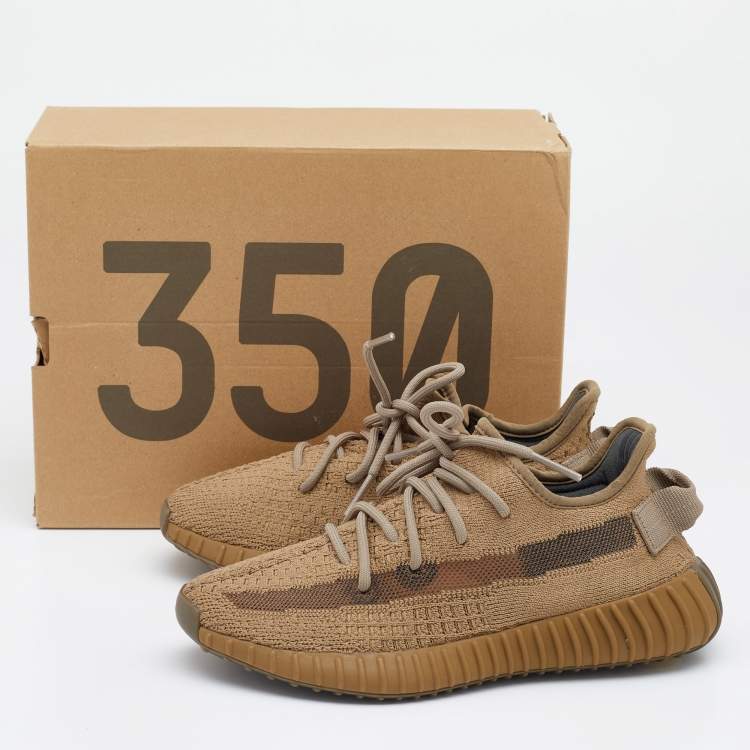 Pre Owned Yeezy x Adidas Brown Knit Fabric Boost 350 V2 Earth Sneakers Size 37 1/3
