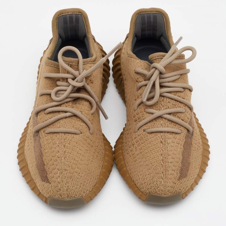 Pre Owned Yeezy x Adidas Brown Knit Fabric Boost 350 V2 Earth Sneakers Size 37 1/3