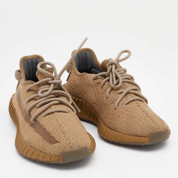 Pre Owned Yeezy x Adidas Brown Knit Fabric Boost 350 V2 Earth Sneakers Size 37 1/3