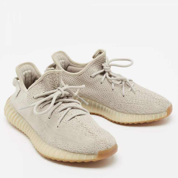 Pre Owned Yeezy x adidas Grey Knit Fabric Boost 350 V2 Sesame Low-Top Sneakers Size 42