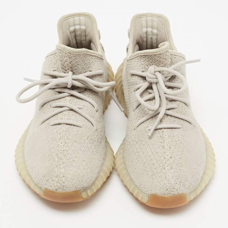Pre Owned Yeezy x adidas Grey Knit Fabric Boost 350 V2 Sesame Low-Top Sneakers Size 42