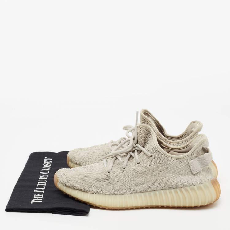 Pre Owned Yeezy x adidas Grey Knit Fabric Boost 350 V2 Sesame Low-Top Sneakers Size 42