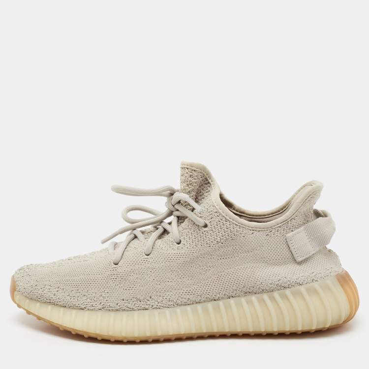 Pre Owned Yeezy x adidas Grey Knit Fabric Boost 350 V2 Sesame Low-Top Sneakers Size 42