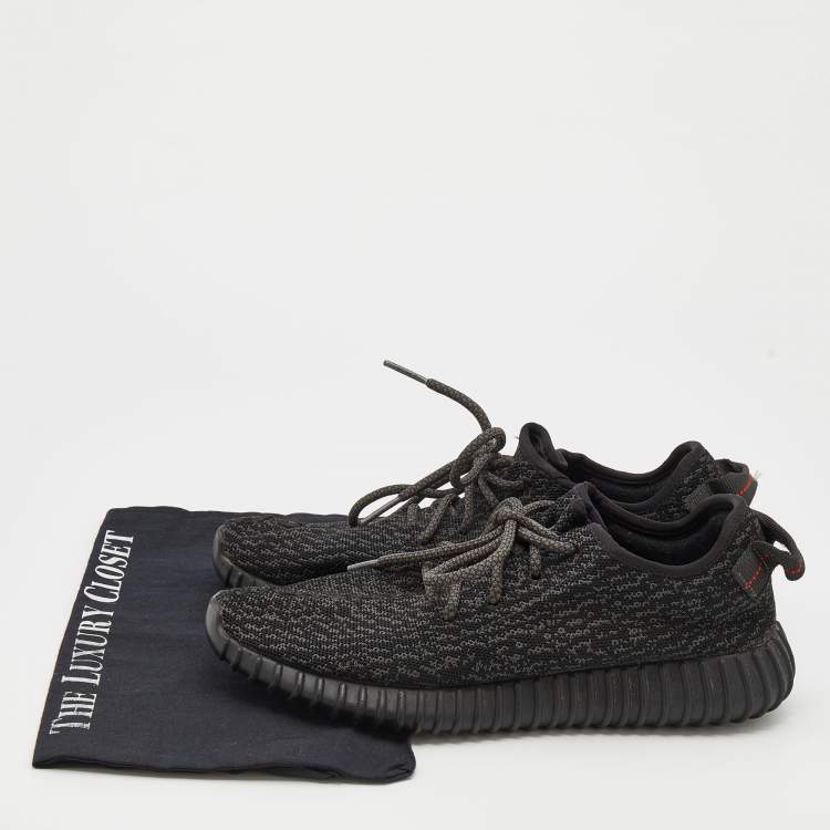 Pre Owned Yeezy x Adidas Black Knit Fabric Boost 350 Pirate Black Sneakers Size 41 1/3