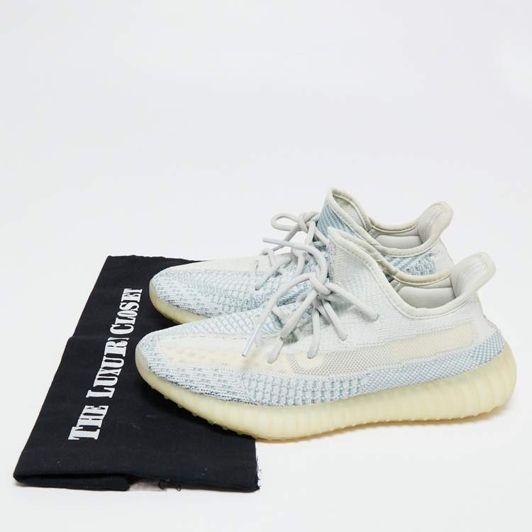 Pre Owned Yeezy x Adidas White Knit Fabric Boost 350 V2 Cloud White Low-Top Sneakers Size 40