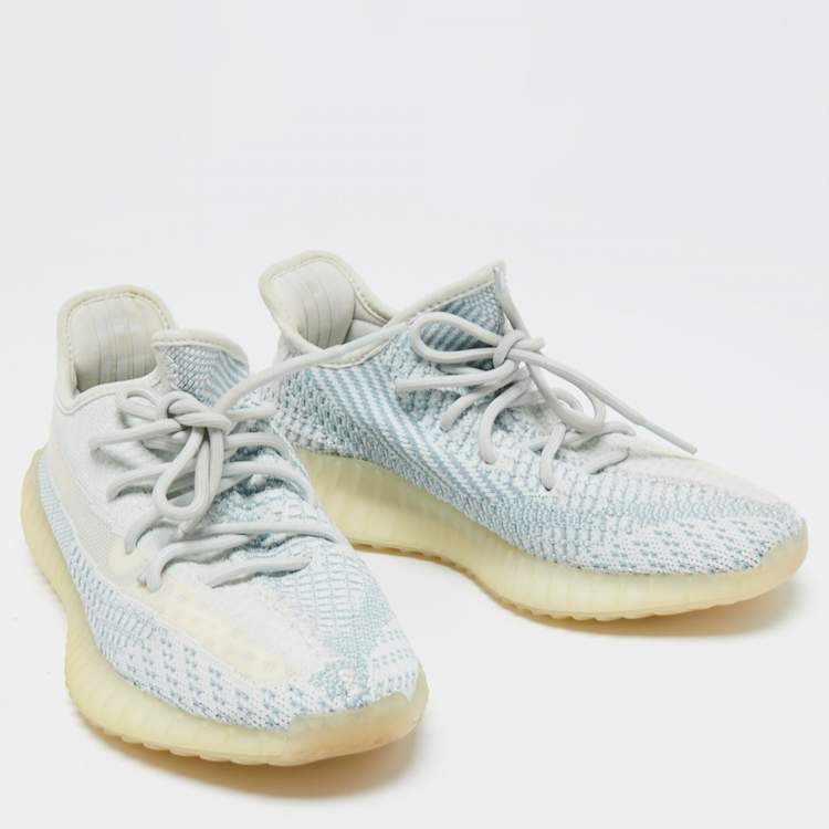Pre Owned Yeezy x Adidas White Knit Fabric Boost 350 V2 Cloud White Low-Top Sneakers Size 40