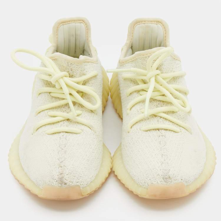 Pre Owned Yeezy x Adidas Light Yellow Knit Fabric Boost 350 V2 Butter Low Top Sneakers Size 36