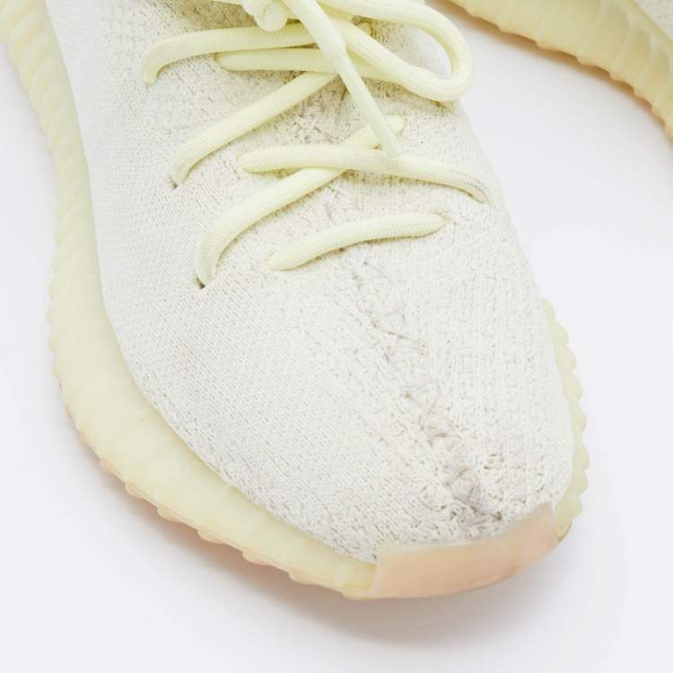 Pre Owned Yeezy x Adidas Light Yellow Knit Fabric Boost 350 V2 Butter Low Top Sneakers Size 36