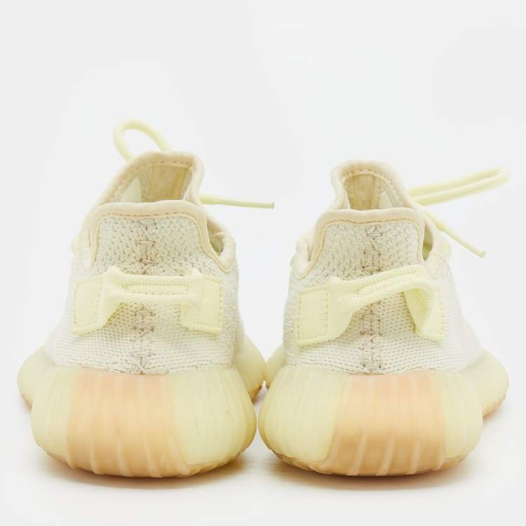 Pre Owned Yeezy x Adidas Light Yellow Knit Fabric Boost 350 V2 Butter Low Top Sneakers Size 36
