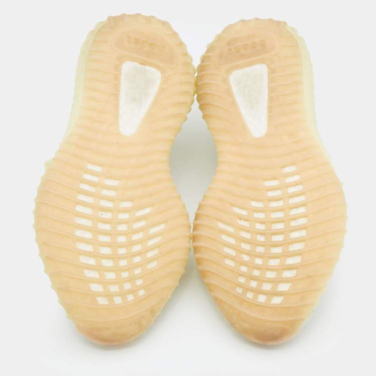 Pre Owned Yeezy x Adidas Light Yellow Knit Fabric Boost 350 V2 Butter Low Top Sneakers Size 36