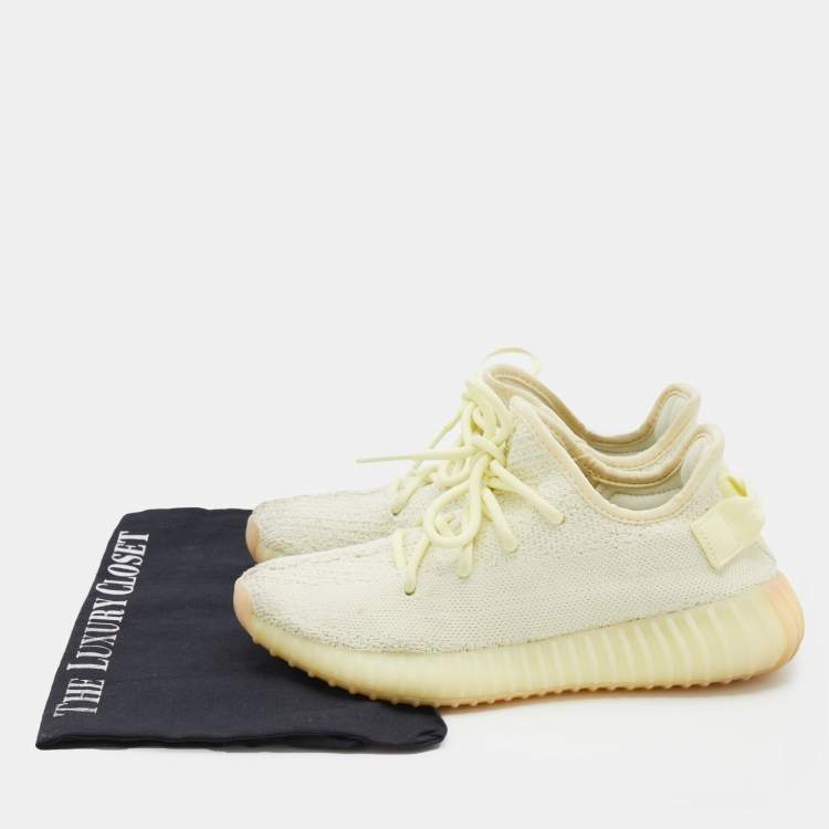 Pre Owned Yeezy x Adidas Light Yellow Knit Fabric Boost 350 V2 Butter Low Top Sneakers Size 36