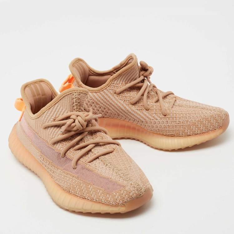 Pre Owned Yeezy x Adidas Light Orange Knit Fabric Boost 350 V2 Clay Low-Top Sneakers Size 39 1/3