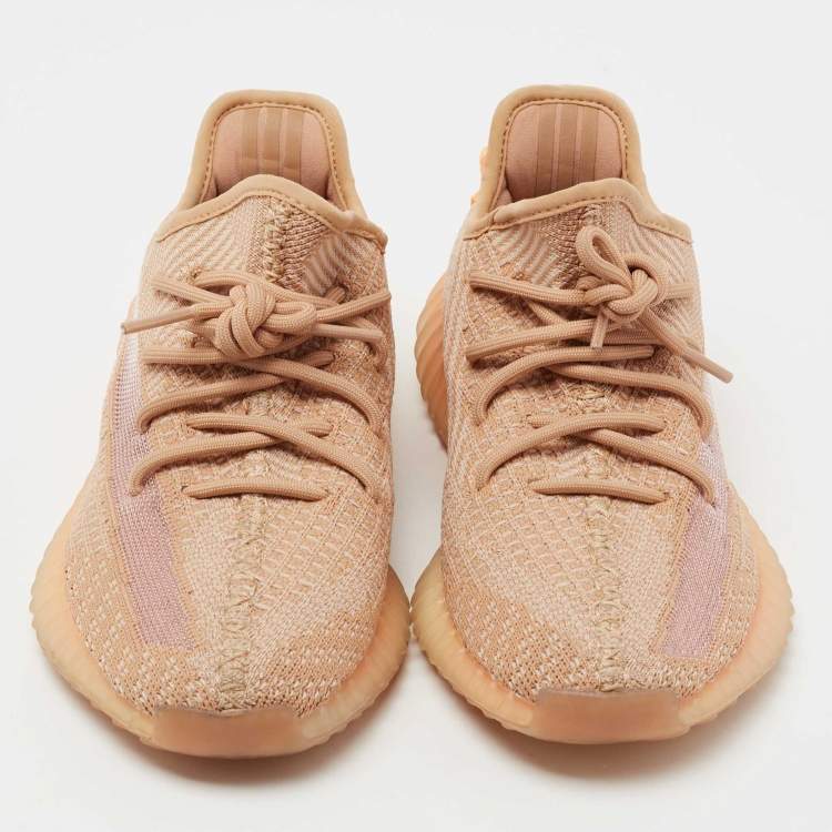 Pre Owned Yeezy x Adidas Light Orange Knit Fabric Boost 350 V2 Clay Low-Top Sneakers Size 39 1/3