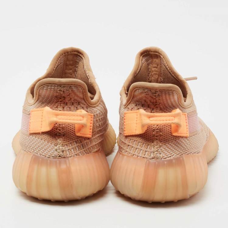 Pre Owned Yeezy x Adidas Light Orange Knit Fabric Boost 350 V2 Clay Low-Top Sneakers Size 39 1/3