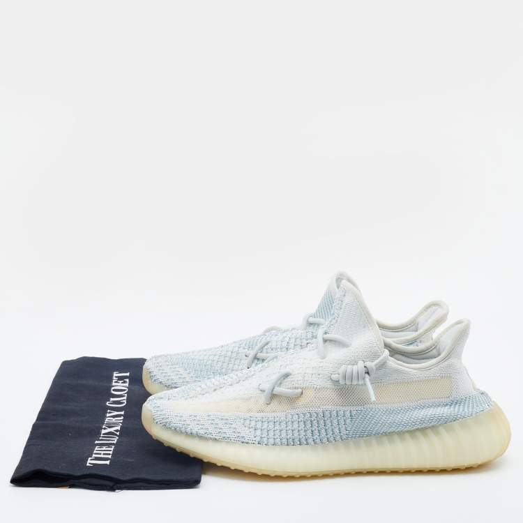 Pre Owned Yeezy x Adidas White/Blue Knit Fabric Boost 350 Cloud White Low Top Sneakers Size 44 2/3