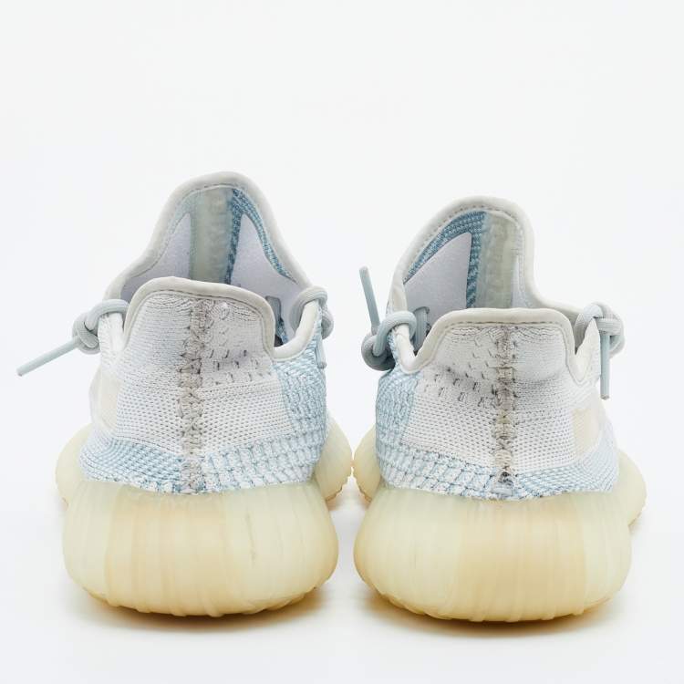 Pre Owned Yeezy x Adidas White/Blue Knit Fabric Boost 350 Cloud White Low Top Sneakers Size 44 2/3
