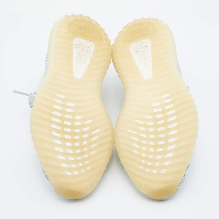 Pre Owned Yeezy x Adidas White/Blue Knit Fabric Boost 350 Cloud White Low Top Sneakers Size 44 2/3