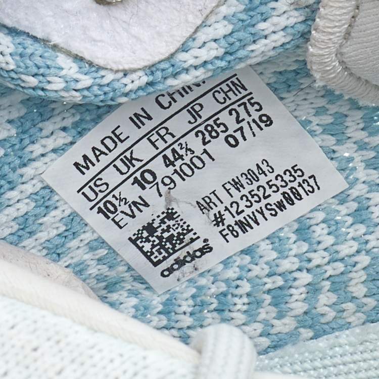Pre Owned Yeezy x Adidas White/Blue Knit Fabric Boost 350 Cloud White Low Top Sneakers Size 44 2/3
