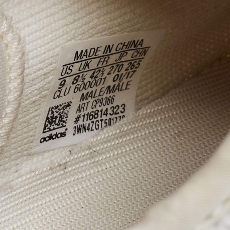 Pre Owned Yeezy x Adidas White Knit Fabric Boost 350 V2 Cream White/Triple White Low-Top Sneakers Size 42 2/3