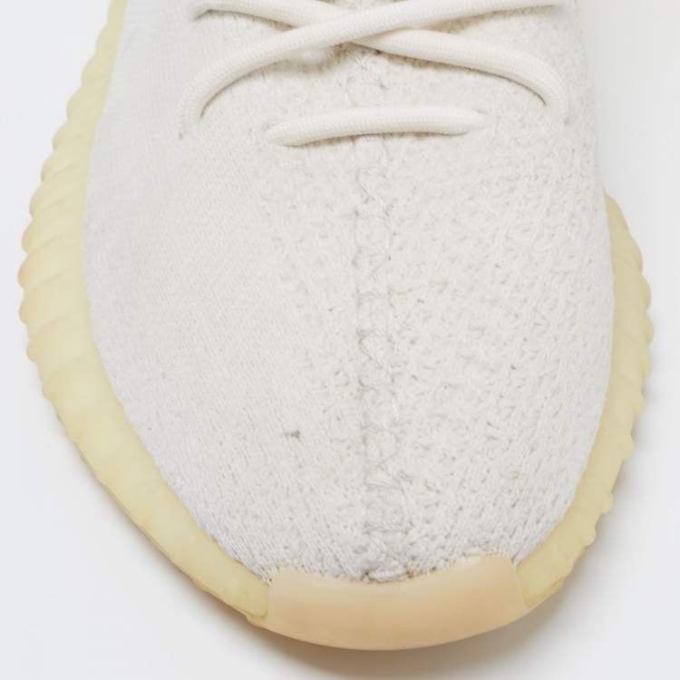 Pre Owned Yeezy x Adidas White Knit Fabric Boost 350 V2 Cream White/Triple White Low-Top Sneakers Size 42 2/3
