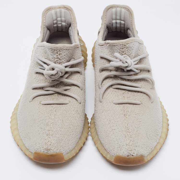 Pre Owned Yeezy x Adidas Light Grey Knit Fabric Boost 350 V2 Sesame Low-Top Sneakers Size 42 2/3