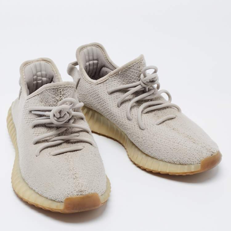 Pre Owned Yeezy x Adidas Light Grey Knit Fabric Boost 350 V2 Sesame Low-Top Sneakers Size 42 2/3