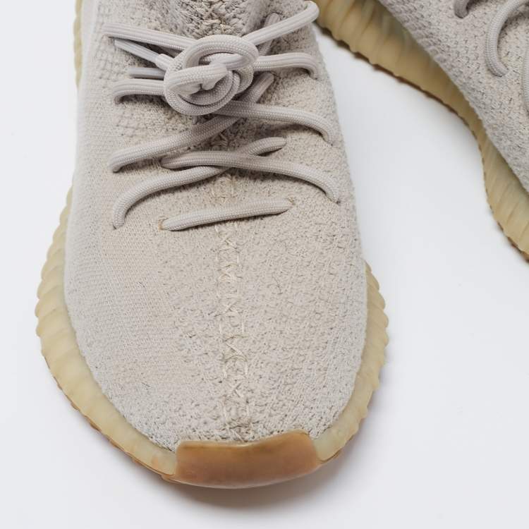 Pre Owned Yeezy x Adidas Light Grey Knit Fabric Boost 350 V2 Sesame Low-Top Sneakers Size 42 2/3
