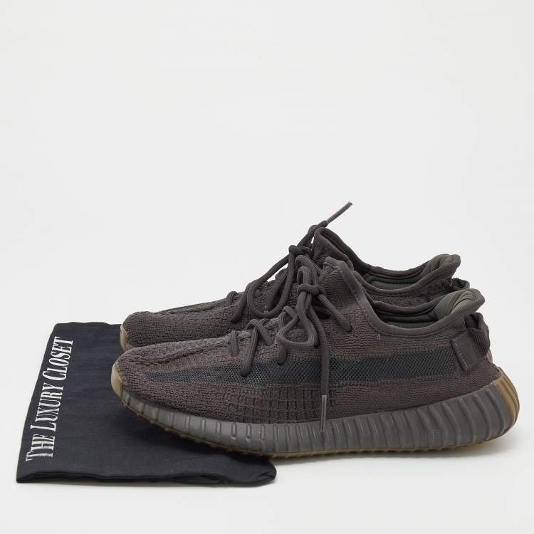 Pre Owned Yeezy x Adidas Dark Grey Knit Fabric Boost 350 V2 Cinder Low Top Sneakers Size 41 1/3