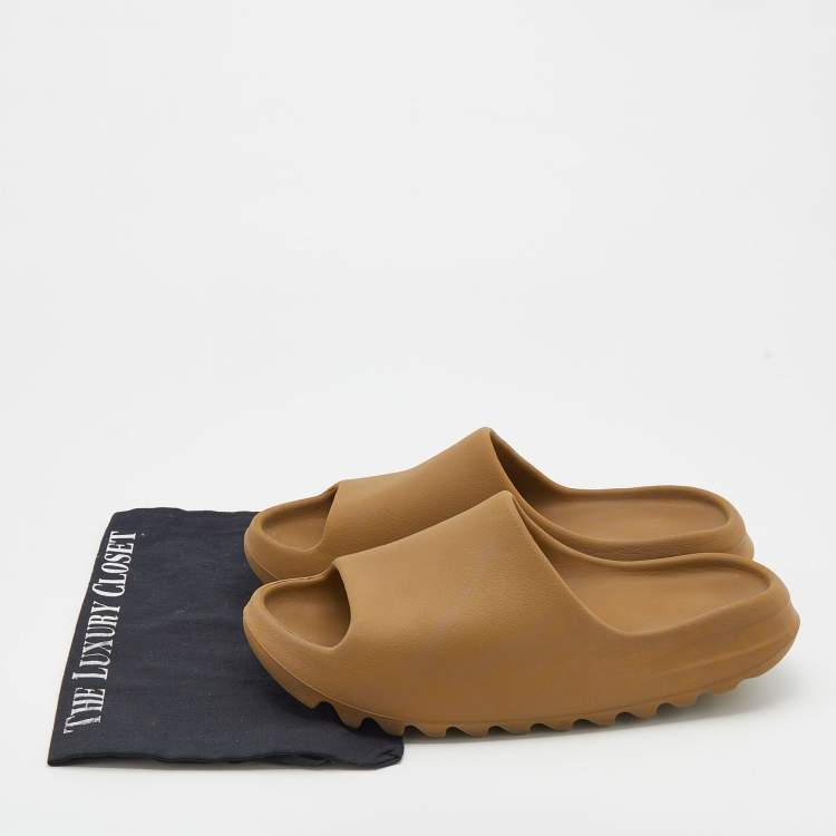 Pre Owned Yeezy x Adidas Brown Rubber Ochre Slides Size 46