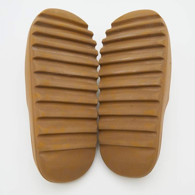 Pre Owned Yeezy x Adidas Brown Rubber Ochre Slides Size 46