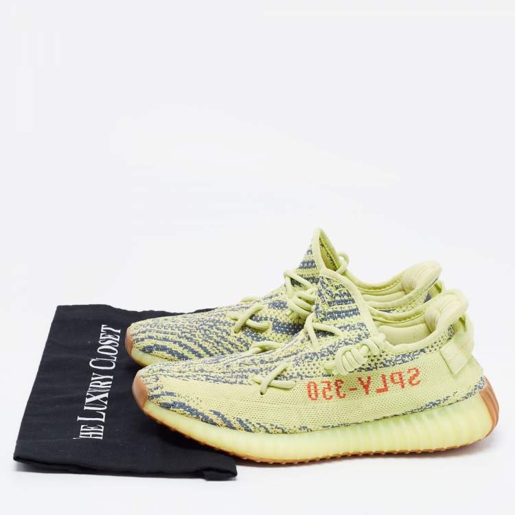 Pre Owned Yeezy x Adidas Green Knit Fabric Boost 350 V2 Sneakers Size 41 1/3