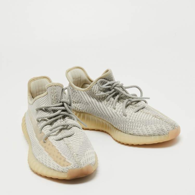 Pre Owned Yeezy x Adidas Grey /Cream Knit Fabric Boost 350 V2 Lundmark Sneakers Size 44