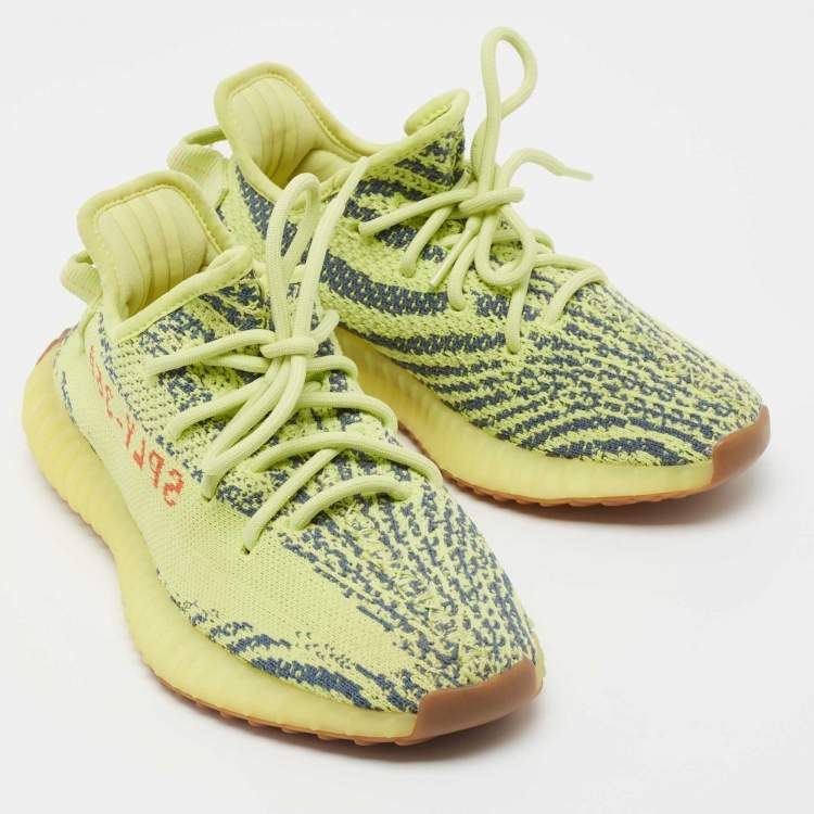 Pre Owned Yeezy x Adidas Green/Blue Knit Fabric Boost 350 V2 Semi Frozen Sneakers Size 36 2/3