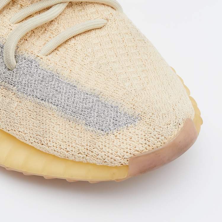 Pre Owned Yeezy x Adidas Beige/Grey Knit Fabric Boost 350 V2 Linen Sneakers Size 40