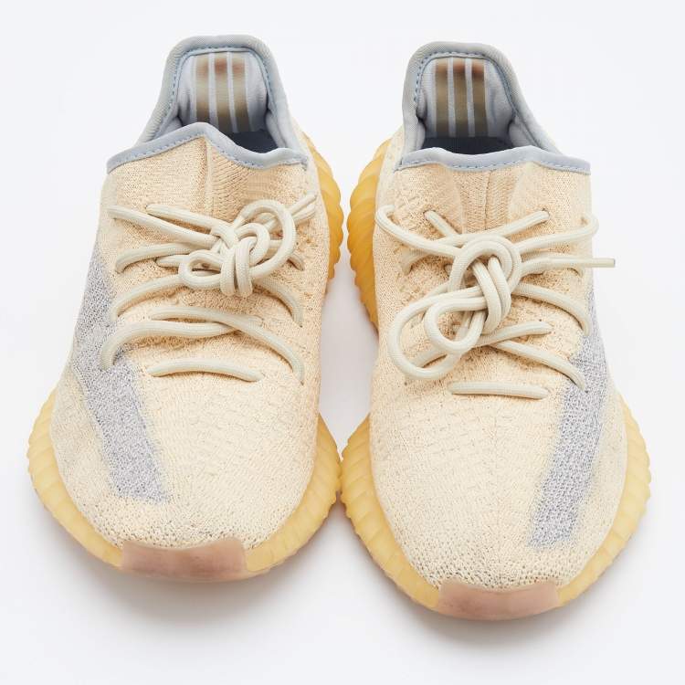 Pre Owned Yeezy x Adidas Beige/Grey Knit Fabric Boost 350 V2 Linen Sneakers Size 40