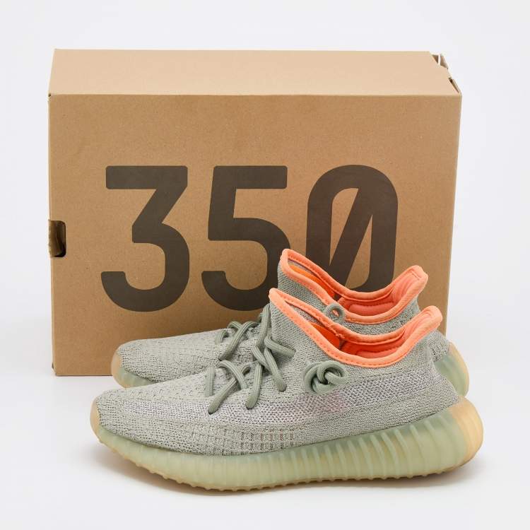 Pre Owned Yeezy x Adidas Green/Grey Knit Fabric Boost 350 V2 Desert Sage Sneakers Size 36 2/3