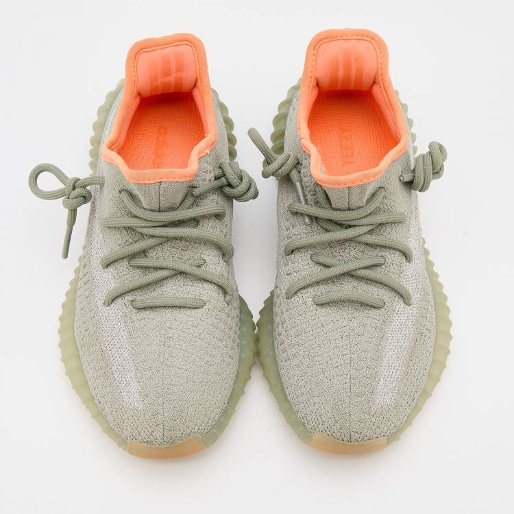 Pre Owned Yeezy x Adidas Green/Grey Knit Fabric Boost 350 V2 Desert Sage Sneakers Size 36 2/3
